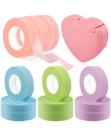 4 Colors Eyelash Extension Tape Breathable Eyelash Tape with Heart Shaped Tape Cutter Adhesive Non Woven Eyelash Tape Ladies Makeup Eyelash Tape Kits(Purple  Green  Pink  Blue  12 Rolls)
