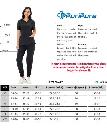 PuriPure Women's Classic V-Neck Scrub Set - Black, Size Medium | Nurse Scrub Set with 7 Pockets and Jogger Pants - Buy Online on SooperMarket.com