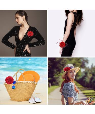 Bofunx 4-Piece Red Flower Hair Clip Set - Elegant Hair Jewelry for Party Wedding Halloween & Masquerade - Stylish Hair Clamps - Buy Online on SooperMarket.com