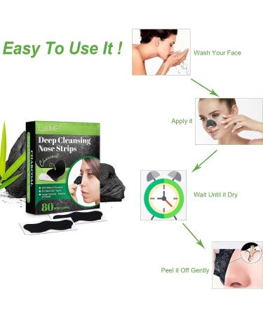 Pore Strips (80pcs) Natural Charcoal Blackhead Strips for All Skin Types - Nose & Face Blackhead Remover - Buy Online on SooperMarket.com