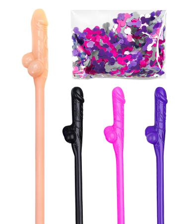 15pcs Bachelorette Straws and Confetti Pack - Crazy Hen Night Straw - Funny Drinking Straws - Bachelorette Party Drinking Straws - Straws Party Pack