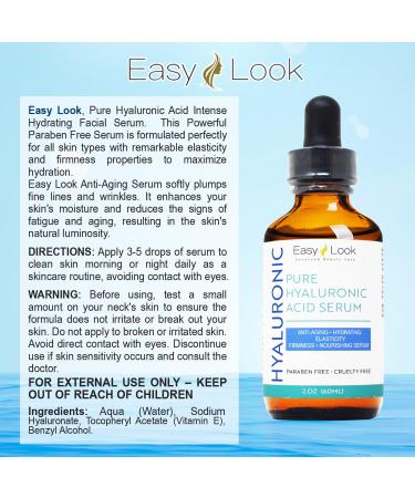 Pure Hyaluronic Acid Serum - Anti-Aging for Face Reduces Fine Lines Dark Spots & Hydrates Dry Skin - 2 oz - Buy Online on SooperMarket.com
