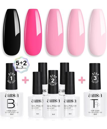 AILLSA Hot Pink Gel Nail Polish Set Black Nude Baby Pink Gel Polish with Base and Top Coat Long Lasting Barbie All Season Color Soak Off U V L ED Manicure Art Salon DIY at Home 7Pcs 8ML Black Pink - Buy Online on SooperMarket.com