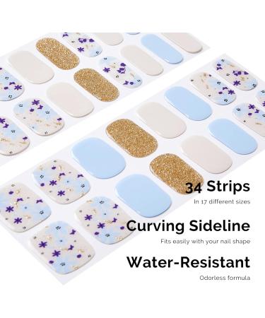 NAILOG Semi Cured Gel Nail Strips - Salon-Quality Long Lasting Nail Stickers - Vintage Print & Silver Glitter - 34pcs - Buy Online on SooperMarket.com