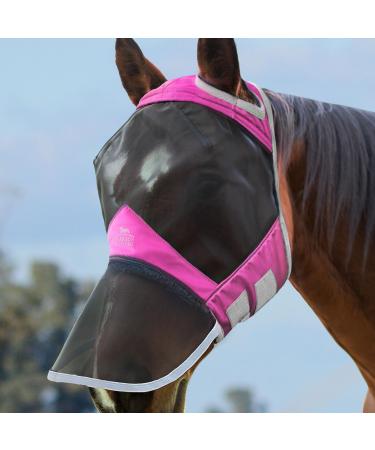 Harrison Howard CareMaster Pro Luminous Horse Fly Mask UV Protection without Ears with Nose Protection Pink Warmblood (L) Large Pink