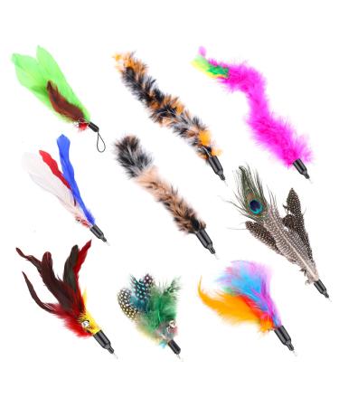 9Pcs Cat Feature Toys Feather Refill Cat Teaser Feather Toys Feather Spinning Attachment Feather Replacement Cat Catcher Toy Retractable Cat Wand Toys Interactive Catcher Tease