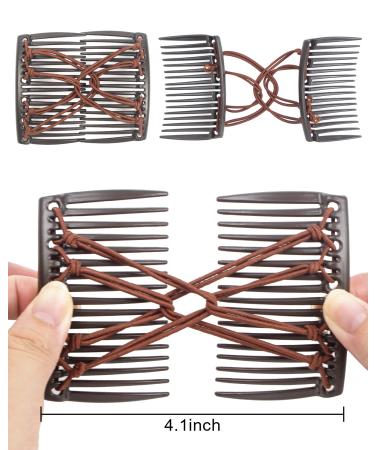 4-Piece Stretchy Double Comb Hair Clips for Women - Adjustable Elastic Hair Accessories for Thick, Curly, Thin Hair - Magic Hair Clip Combs in Coffee and Black - Buy Online on SooperMarket.com