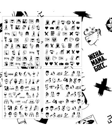 Bad Girl 3D Nail Art Stickers - Black and White Self Adhesive Design for Sexy Women and Girls | 8 Sheets - Buy Online on SooperMarket.com