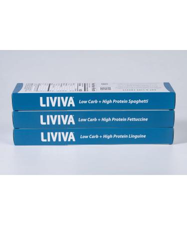 LIVIVA Low Carb High Protein KETO Pasta Trial Pk (1 Linguine 1 Spaghetti 1 Fettuccine) 135 g Protein per Box with Pea Protein & Konjac Flour - 8g Net Carbs Diabetic-Friendly - Ready to Eat in 3 4 mins - Healthy Al Dente Pasta - Buy Online on SooperMarket.com