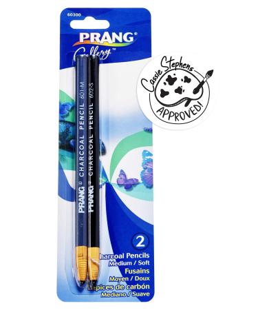 PRANG Artist Charcoal Pencil Sets  Set of 2 Charcoal Pencils  1 Medium and 1 Soft  Black (60300)