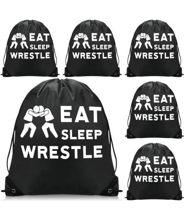 Chunful 6 Pieces Wrestling Sport Pack Cinch Sack Eat Sleep Wrestle Drawstring Backpack Wrestling Bag for Women Men Teens Wrestle Fans Sport Gym