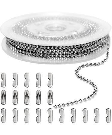 Jishi 33ft Ball Chain 2.4mm Silver Stainless Steel Bead Link Chain Roll for Beaded Dog Tag Necklace, Mens Military Jewelry Making Supplies, Pull Chain DIY Bracelets Keychain Craft - w/20#3 Connectors Ball Chain 33ft 2.4mm Silver