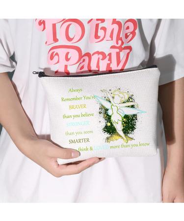 Fairy Tale Cosmetic Make Up Bag - Braver, Stronger, Smarter Than You Think - Fairy Pixie Inspired Gift - Zipper Pouch for Women/Girls - Always Tinkerbell - Buy Online on SooperMarket.com