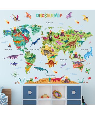 DECOWALL SG2-2312 Large Dinosaur World Map Kids Wall Stickers Educational Dinosaurs Cartoon Decals Removable for Kids Nursery Bedroom Living Room Home Art D cor Dino World Map
