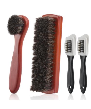 4 Pcs Shoe Brush Set Cleaning Brushes with Wooden Handles Shoe Polish Brushes Shoe Shine Brush Kit Shoe Cleaning Brushes with Wooden Handles Horse Hair Bristles Brush for Boots Shoes Car Seat