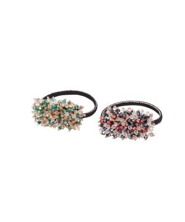Crystal Elastic Hair Tie Exquisite Ponytail Holder Fashion Hair Acessories Handmade Rhinstone Hair Bands Rope For Women And Girls 2 PCS (1-Red and Green)