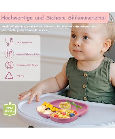 Mojinl Baby Silicone Dishes Set | 4-Piece BPA Free Suction Cup Tableware for Kids | Dishwasher Safe Pink Baby Dining Set - Buy Online on SooperMarket.com