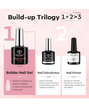 Modelones Pink Builder Gel Set - Professional Nail Primer & Dehydrator for Superior Bonding and Strength - Extension Builder Gel in a Bottle for Nail Hard Gel - Nude Pink Shade - Buy Online on SooperMarket.com
