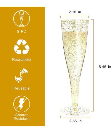 MR.FOAM Disposable Champagne Flutes - 6PC Gold Glitter Plastic glasses for Parties - 6.5 OZ - Buy Online on SooperMarket.com