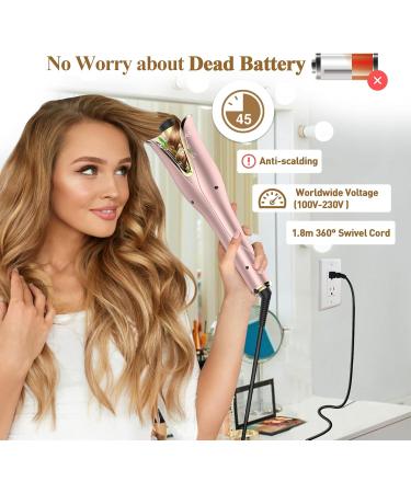 Auto Hair Curler - Automatic Curling Iron Wand with Rotating Barrel 4 Temps & 3 Timer Settings - Dual Voltage Fast Heating Gold - Buy Online on SooperMarket.com