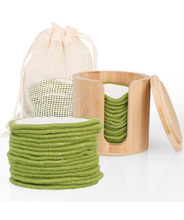 UNIMEIX Reusable Makeup Remover Pads Bamboo Reusable Cotton Rounds Organic Cotton Pads for Face 16Pack Facial Cleansing Wipes with Washable Laundry Bag and Bamboo Holder (bamboo-16) Green-16 Pack-Bamboo Case