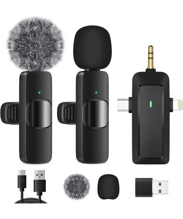 HMKCH Wireless Lavalier Microphone for iPhone Android Phone Camera Computer Laptop Professional Dual Lapel Mic with USB-C 3.5mm USB Plug for Video Recording Vlog YouTubeTikTok