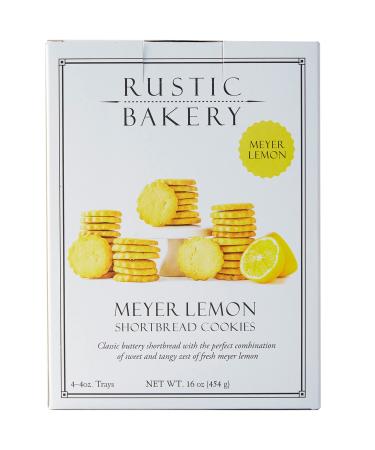 Rustic Bakery Meyer Lemon Shortbread - Sweet & Tangy Handmade Shortbread Cookies with Meyer Lemons - Artisan Tea Cookies - Made in California - Pack of 4 - 4 Oz Trays