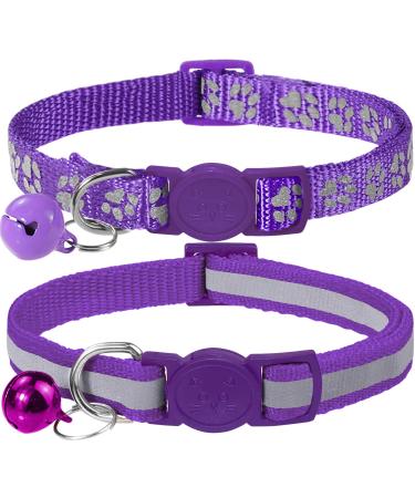 Taglory reflective cat collar with safety clasp and bell 2-piece adjustable collar cat kitten 15-20cm purple 15-20cm (2 Pack) purple