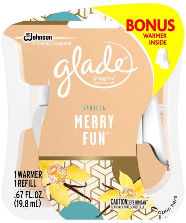 Glade Plugins Scented Oil Air Freshener Refill Plus Free Warmer Merry Fun 0.67 Ounce