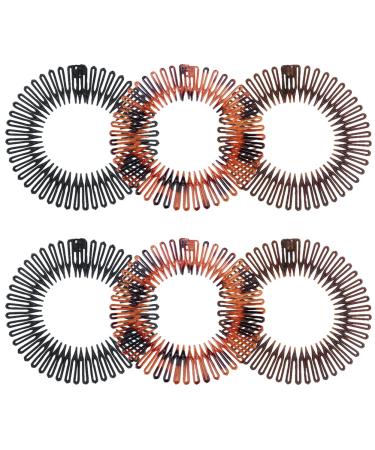 Stretch Comb Headband for Women Flexible Circle Zig Zag Headbands for Girls Spiral Headband Holder for Womens Full Circular Combs Hairband for Broken Hair(6 Pcs 3 Colors)