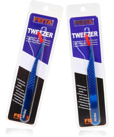 FEITA Diamond Grip Eyelash Extensions Tweezer 2Pcs - Japanese Steel Dolphin-shaped Precision Tweezers for False Lashes Application - Blue - Buy Online on SooperMarket.com