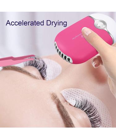 Rose Red Eyelash Fan Dyer with 2 Lash Tweezers - Rechargeable Mini Portable Fan for Eyelash Extension - Straight and Curved Tip Tweezers Included - Buy Online on SooperMarket.com