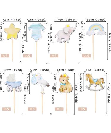 Rsstarxi 40 Pack Baby Shower Bear Cupcake Toppers Elephant Jumpsuit Stroller Rainbow Cupcake Picks Gender Reveal Cake Decorations for Baby Shower Kids Boys Birthday Party Decorations Design 2 Boy - Buy Online on SooperMarket.com