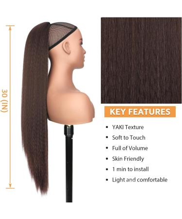 PORSMEER 30 Inch Yaki Straight Drawstring Ponytail Clip In Extensions for Women Kinky Straight Pony Tail Extensions Hair Extensions Ponytail (Dark brown) - Buy Online on SooperMarket.com
