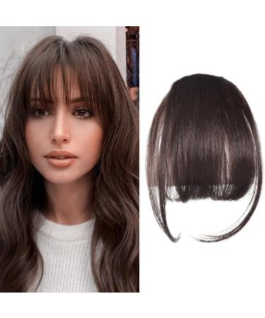 Clip In Bangs for Women 9.8" Natural Clip On Bangs Dark Brown Air Bangs Hair Clip with Temples & Invisible Breathable Net Curlable Cuttable Fake Bangs - Buy Online on SooperMarket.com
