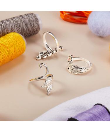 Adjustable Knitting Loop Ring Set - 6 Pieces | Braided Yarn Guide Finger Holder | Open Finger Ring for Knitting | 3 Styles (Silver) - Buy Online on SooperMarket.com