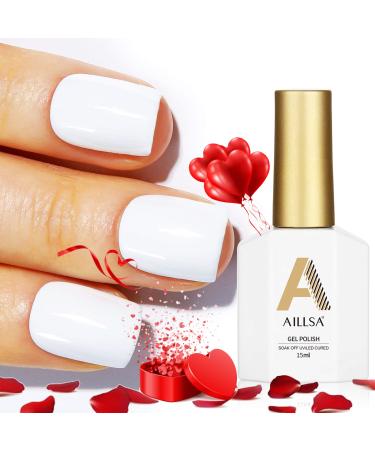 AILLSA White Gel Nail Polish Soak Off UV Lamp 15 ML Gel Polish Shiny Color Gel Nail Varnish Long Lasting Nail Polish Nail Art Manicure DIY at Home Gift for Her E-Classic White