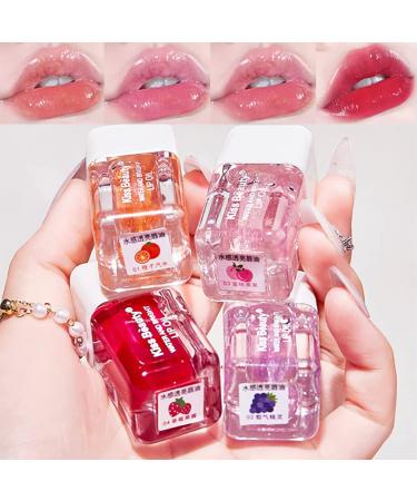 4 Colors Hydrating Lip Glow Oil  Fruit Flavoured Moisturizing Lip Oil  Plumping Lip Gloss Transparent Primer Lip Tint  Non-sticky Long Lasting Fresh Texture Nourishing Glitter Shine for Cute Lip Balm
