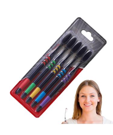 Calakono Soft Bamboo Toothbrush Set for Adults | 5 Black Charcoal Toothbrushes in Various Colors | Eco-Friendly Oral Care - Buy Online on SooperMarket.com