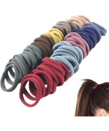 50-Pack No Damage Silicone Hair Ties | Soft & Stretchy Large Rubber Bands for Thick Curly Hair | Cute Ponytail Holders in Dark Colors - Buy Online on SooperMarket.com