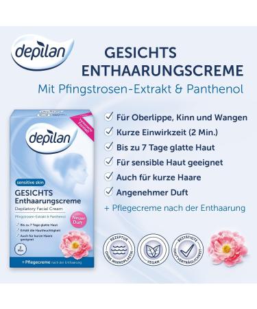 Depilan Facial Depilatory Cream for Sensitive Skin - Gentle Hair Removal for Upper Lip Chin Cheek & Nose - Includes 50ml Cream 30ml Care Cream & Sponge - International Shipping Available - Buy Online on SooperMarket.com