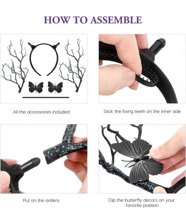minkissy Womens Headbands Antler Headband Tree Branches Headdress with Butterflies Halloween Deer Horn Cosplay Costume Hair Accessory for Women Womens Hair Accessories Black - Buy Online on SooperMarket.com