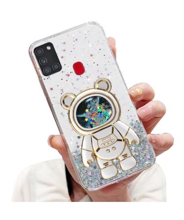 Tivenfezk Nadoli for Samsung Galaxy A21S Treibsand B r Astronaut Hidden Stand Shell caricature glitter astronaut stand soft silicone bling cell phone case transparent protective cover samsung galaxy a21s clear