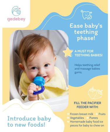 Gedebey Baby Fruit Pacifier Feeder - 3 Pack | Silicone Teethers & Feeding Spoon Set for Infants | Colorful Baby Food Forage Feeder - Buy Online on SooperMarket.com