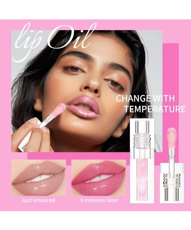 Petansy Color Changing Lip Oil Set | Hydrating Plump Gloss | 3 Natural Shades | Big Brush Tint - Buy Online on SooperMarket.com