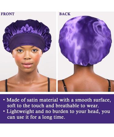 Satin Silk Bonnet Set for Sleeping - 4 Pcs Elastic Wide Band Hair Wraps (Black Red Purple Gold) - Soft & Breathable Sleep Caps - 12.6 Inch - Buy Online on SooperMarket.com