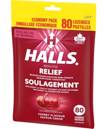 HALLS Cherry Flavour Cough Drops Throat Lozenges Sore Throat Relief Mentho-Lyptus 80 Lozenges Cherry Drops - Buy Online on SooperMarket.com