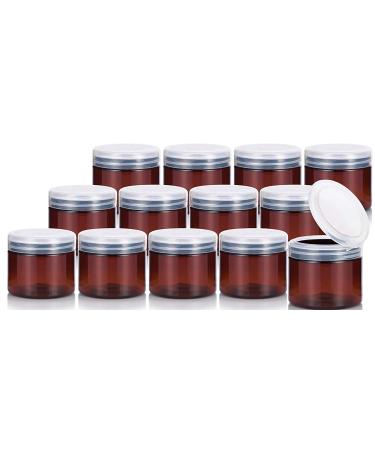 (12 pack) 6 oz Amber PET Plastic Low Profile Jar with Clear Natural Flip Top