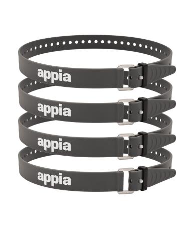 Appia Straps-Tension belts 65cm gray (4-pack) incl. Strap keeper for bicycle skiing bike packing camping homework from TPU with rust-free aluminum buckle 4 straps gray
