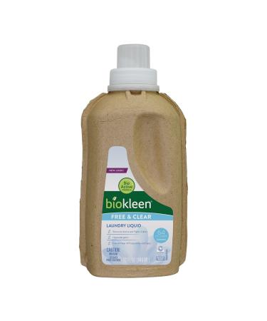 Biokleen Free and Clear Laundry Detergent Liquid – 64 HE Loads - Eco-Friendly, Non-Toxic, Plant-Based, No Artificial Fragrance, Color or Preservative Free & Clear 32 Fl Oz (Pack of 1)